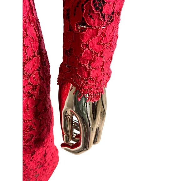 ⭐ Bardot Famous Red Lace Long Sleeve Cocktail Dress – Size 8 / Medium - Picture 7 of 10